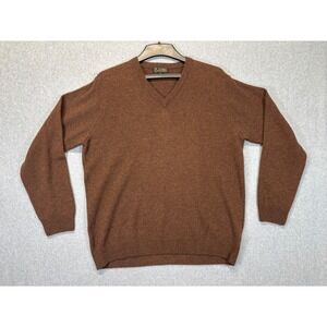 P.G. Field Mens V-Neck Sweater Brown Marl Knit Pullover Size Medium